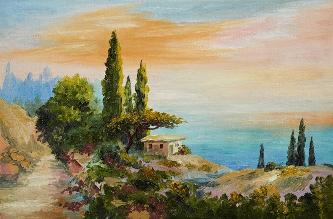 Oil painting on canvas - house on the beach